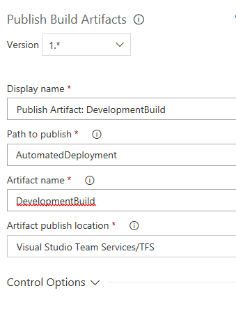 Publish Build Artifact Settings