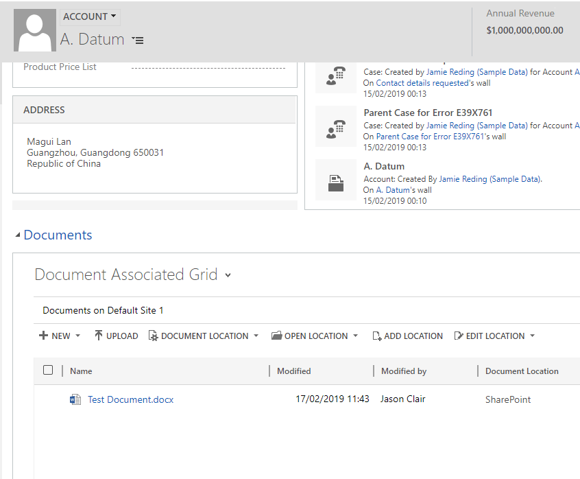 Documents showing in sub-grid on the Accounts Main Form